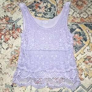 Mudd Purple Floral Lace Scoop Neck Wide Strap Sleeveless Tank Top Women’s M